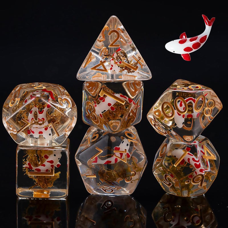 weyano DND Fish Dice Set, Resin Cute Polyhedral Dice for Dungeons and Dragons, RPG, MTG D&D 7-DIE (D4, D6, D8, D10, D12, D20, D%) - Image 1
